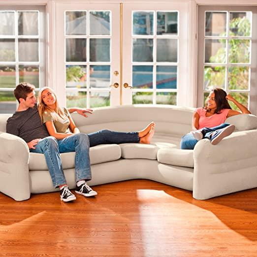 Intex 68575N, Inflatable Corner Sofa, 258 X 203 X 76 Cm, Cream, Three_Seats, Pvc - 97%; Rayon - 3% - ZRAFH