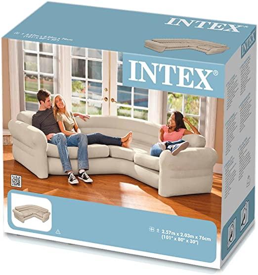 Intex 68575N, Inflatable Corner Sofa, 258 X 203 X 76 Cm, Cream, Three_Seats, Pvc - 97%; Rayon - 3% - ZRAFH