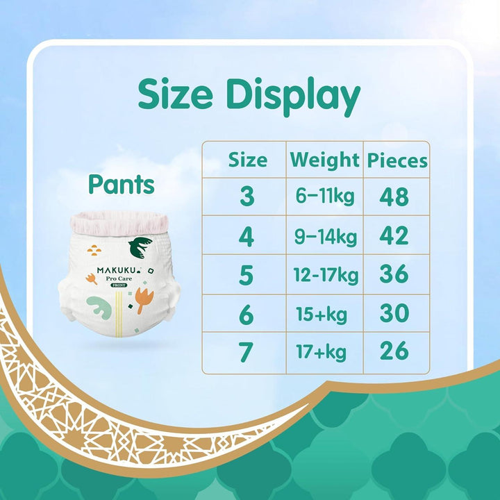 Makuku Premium Diapers ProCare Pant Style Disposable Diaper, Size 5, X-Large, 12-17KG, 36 Pieces - Zrafh.com - Your Destination for Baby & Mother Needs in Saudi Arabia