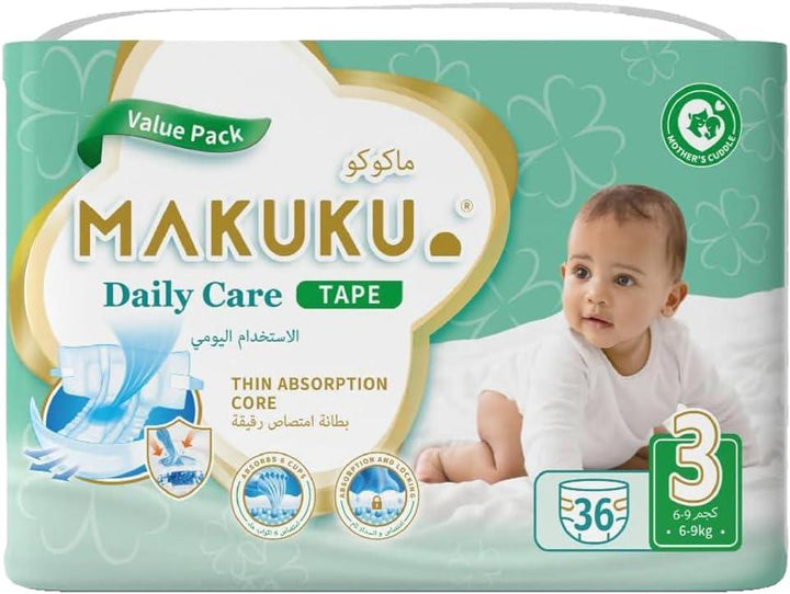 Makuku Diapers Daily Care Tape Size 3 Medium 6-11kg.   36 Diapers - Zrafh.com - Your Destination for Baby & Mother Needs in Saudi Arabia