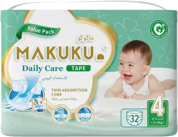 Makuku Diapers Daily Care Tape Size 4 Large 9-14kg.   32 Diapers - Zrafh.com - Your Destination for Baby & Mother Needs in Saudi Arabia