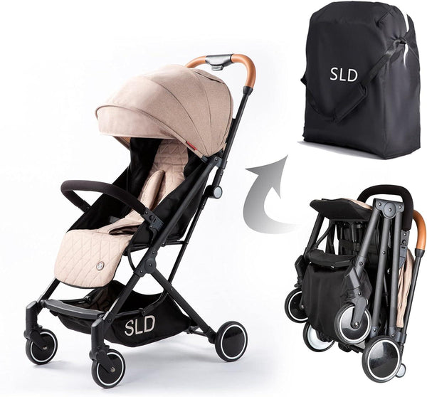 Teknum Travel Lite Shock Proof Stroller SLD|Extra Wide Seat|Single Hand Fold|360° Rotating Wheels|Air Travel Cabin|Cover Carry Bag|Newborn Baby/Kids,0-3 Years Stroller (Khaki) - Zrafh.com - Your Destination for Baby & Mother Needs in Saudi Arabia