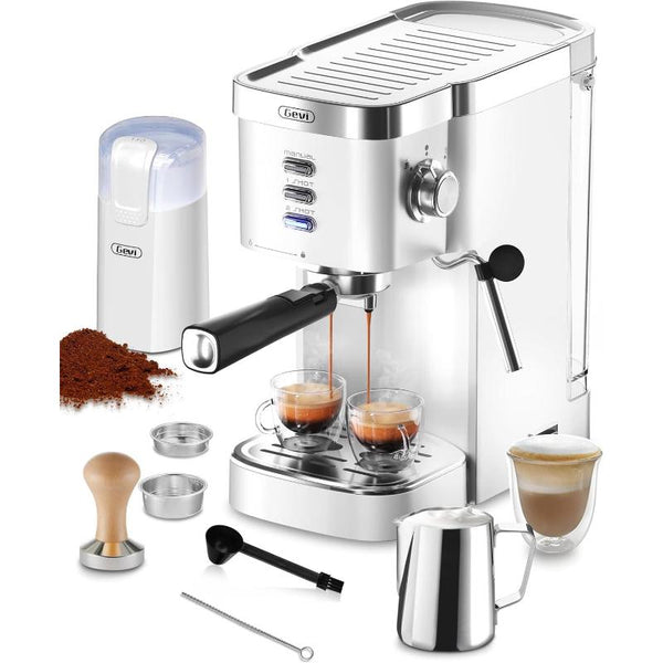 Gevi 20 Bar Commercial High Pressure Espresso Machine, 1.2L Water Tank, 1350W Paired with One Button Electric Coffee Grinder, Silent Operation