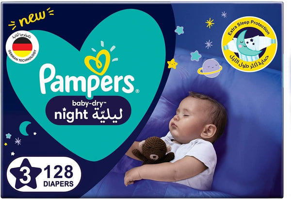 Pampers Baby Dry Night Diapers for Extra Sleep Protection Size 3 - 128 Pieces