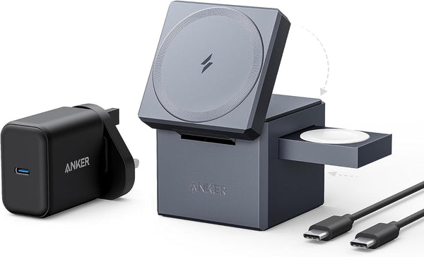 Anker 3in1 Cube Charger for Apple Devices, with Wall Charger 30W, iPhone, Watch and AirPods Wireless Charger