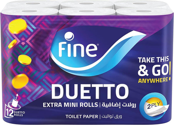 Fine Sterilized Toilet Paper, Duetto, 300 Sheets, 2 Ply, 12 Rolls - Zrafh.com - Your Destination for Baby & Mother Needs in Saudi Arabia