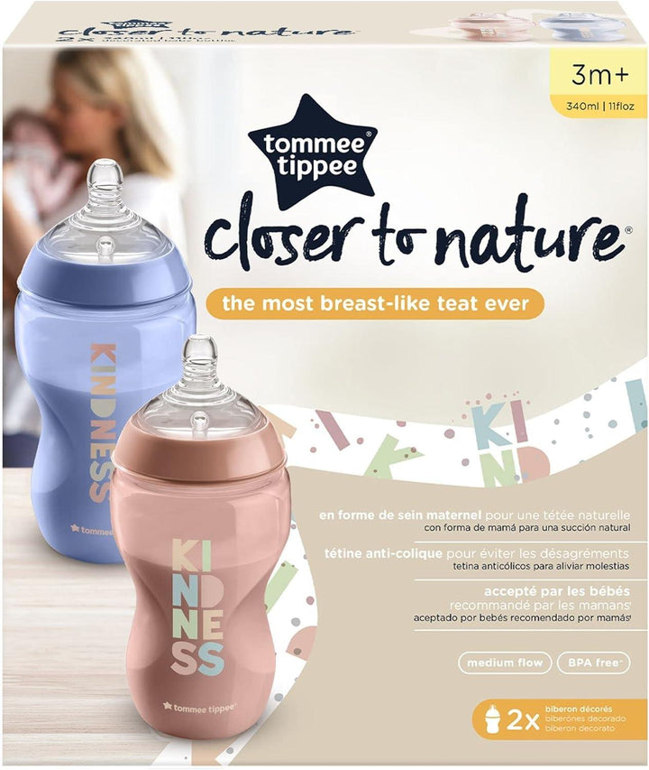 Tommee Tippee Closer to Nature Slow-Flow Baby Bottles with Anti-Colic Valve - 2 Pieces - 340 ml - Zrafh.com - Your Destination for Baby & Mother Needs in Saudi Arabia