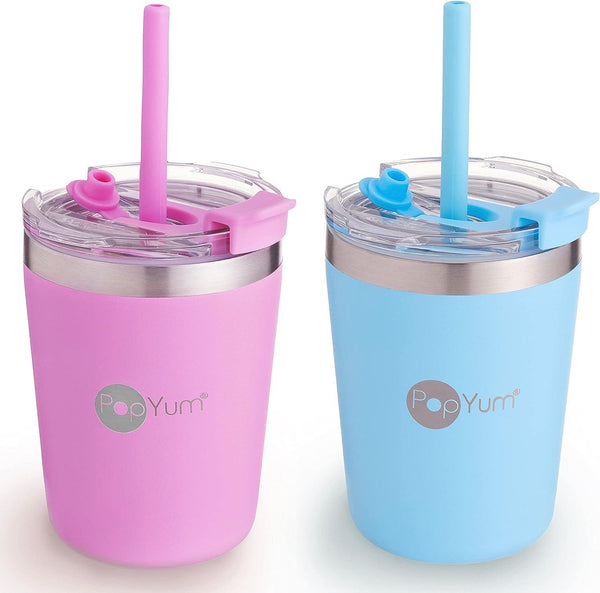 PopYum 2-Pack Insulated Stainless Steel Kids’ Cups with Lid and Straw - 250 ml - ZRAFH