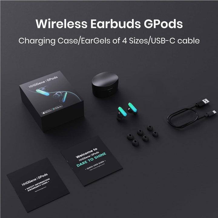 HHOGene Gpods RGB Wireless Earbuds with Led Light Control, Noise Cancelling Bluetooth Earphones in Ear with Fast Charging Case, IPX4 Sweatproof Sport Gaming Hiking Traveling for iPhone & Android-Black - Zrafh.com - Your Destination for Baby & Mother Needs in Saudi Arabia