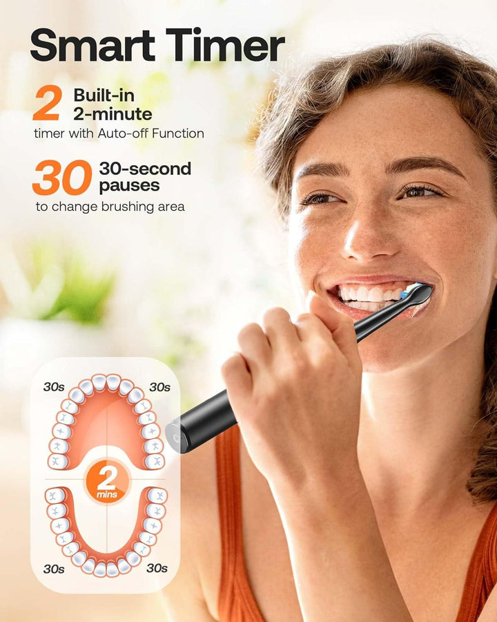 Bitvae Electric Toothbrush for Adults - Ultrasonic Electric Toothbrushes with 6 Brush Heads, ADA Accepted Power Rechargeable Toothbrush with 5 Modes, Smart Timer, Black D2 - Zrafh.com - Your Destination for Baby & Mother Needs in Saudi Arabia