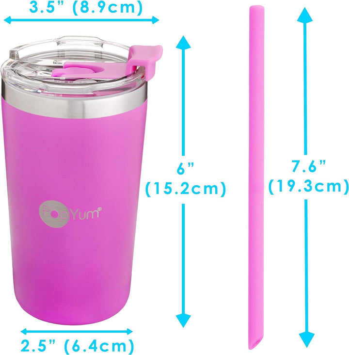 PopYum 13oz Insulated Stainless Steel Kids’ Cups with Lid and Straw, 2-Pack, Purple, Pink, stackable, sippy, baby, child, toddler, tumbler, double wall, vacuum, leak proof - Zrafh.com - Your Destination for Baby & Mother Needs in Saudi Arabia
