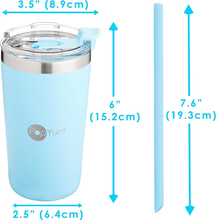PopYum 13oz Insulated Stainless Steel Kids’ Cups with Lid and Straw, 2-Pack, Blue, Pink, stackable, sippy, baby, child, toddler, tumbler, double wall, vacuum, leak proof - Zrafh.com - Your Destination for Baby & Mother Needs in Saudi Arabia