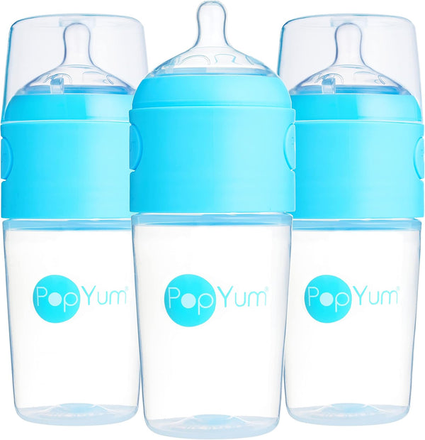 PopYum 260 ml Blue Anti-Colic Formula Making/Mixing/Dispenser Baby Bottles, 3-Pack