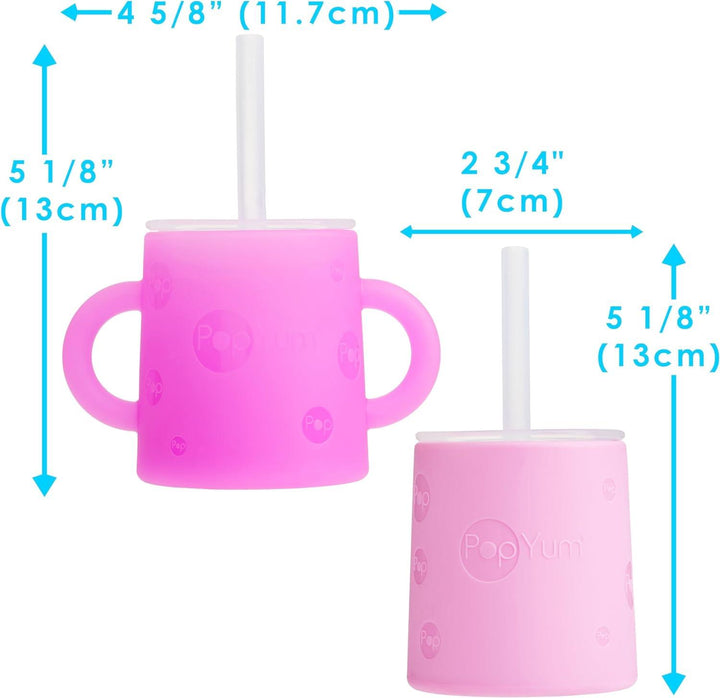 PopYum Silicone Training Cup with Straw Lid, 2-Pack for Baby, Infant and Toddler, Tumbler, Sippy, handles, 5 ounce (purple, pink) - Zrafh.com - Your Destination for Baby & Mother Needs in Saudi Arabia