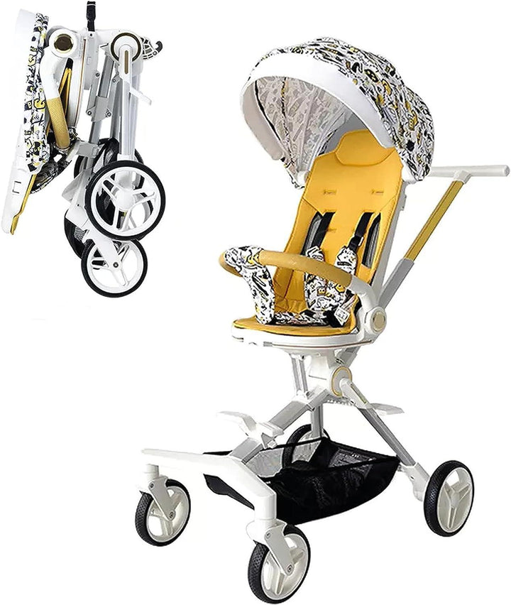 Luqu Convenience Stroller Lightweight Stroller One-Hand Fold,Compact Travel Stroller Multiposition Recline,Oversized Canopy,Extra-Large Storage- yellow - Zrafh.com - Your Destination for Baby & Mother Needs in Saudi Arabia