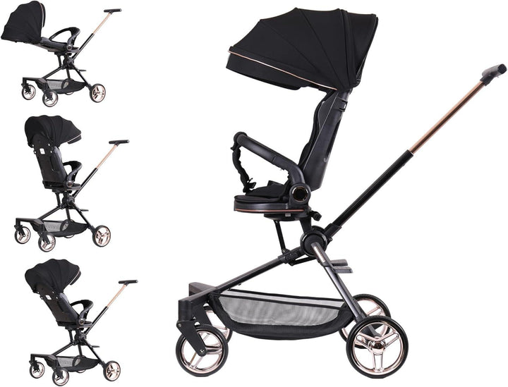 Luqu Convenience Stroller Lightweight Stroller One-Hand Fold,Compact Travel Stroller Multiposition Recline,Oversized Canopy,Extra-Large Storage- black - Zrafh.com - Your Destination for Baby & Mother Needs in Saudi Arabia