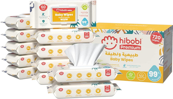 Hibobi Water Ultra-Mild Cleansing Baby Refresh Wipes, 720 Count(12 Pack) - Zrafh.com - Your Destination for Baby & Mother Needs in Saudi Arabia