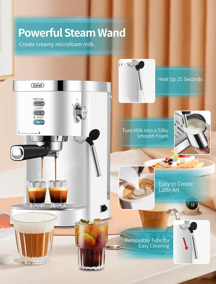 Gevi 20 Bar Commercial High Pressure Espresso Machine, 1.2L Water Tank, 1350W Paired with One Button Electric Coffee Grinder, Silent Operation - Zrafh.com - Your Destination for Baby & Mother Needs in Saudi Arabia