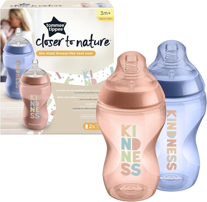 Tommee Tippee Closer to Nature Slow-Flow Baby Bottles with Anti-Colic Valve - 2 Pieces - 340 ml - Zrafh.com - Your Destination for Baby & Mother Needs in Saudi Arabia