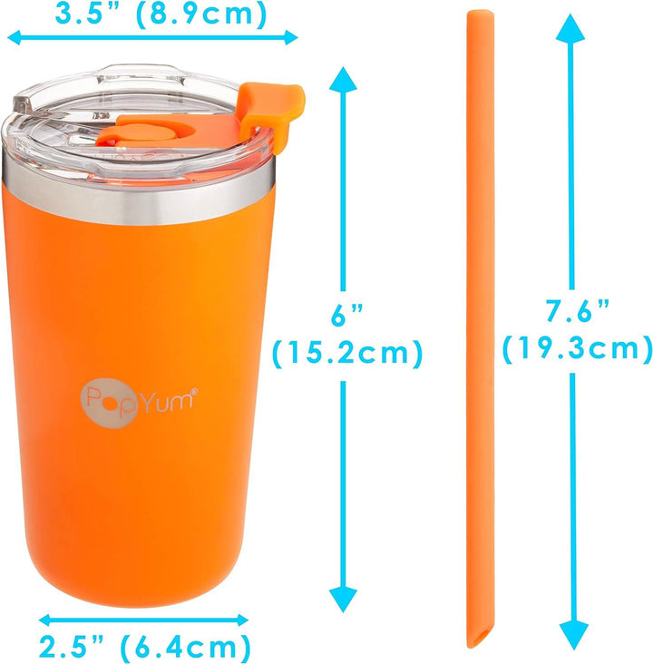 PopYum 13oz Insulated Stainless Steel Kids’ Cups with Lid and Straw, 2-Pack, Orange, Blue, stackable, sippy, baby, child, toddler, tumbler, double wall, vacuum, leak proof - Zrafh.com - Your Destination for Baby & Mother Needs in Saudi Arabia