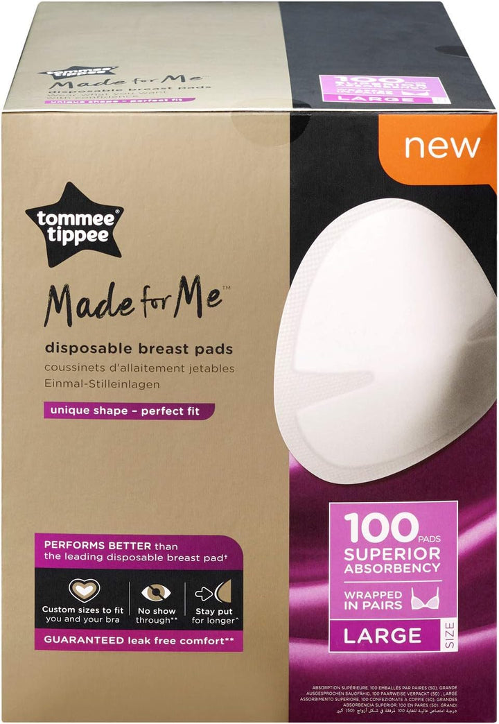 TOMMEE TIPPEE MADE FOR ME DISPOSABLE BREAST PADS 100 PCS WRAPPED IN PAIRS LARGE SIZE - Zrafh.com - Your Destination for Baby & Mother Needs in Saudi Arabia