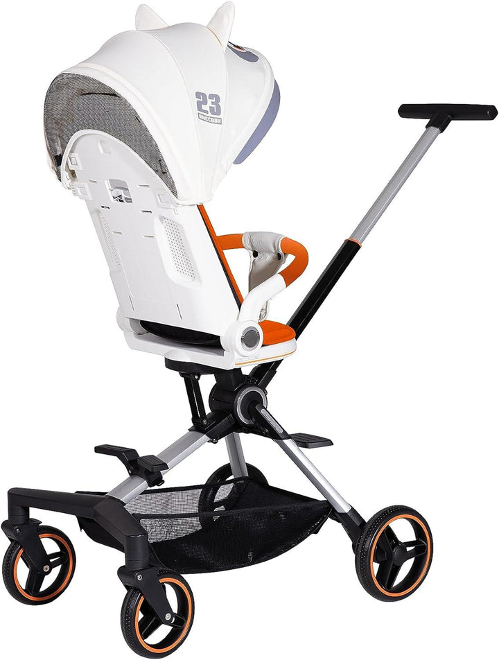 Luqu Convenience Stroller Lightweight Stroller One-Hand Fold,Compact Travel Stroller Multiposition Recline,Oversized Canopy,Extra-Large Storage- orange - Zrafh.com - Your Destination for Baby & Mother Needs in Saudi Arabia