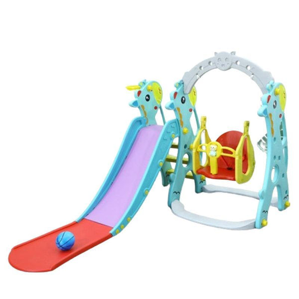 Dreeba-Toys 3 in 1 Slide and Swing Set with Basketball Hoop, Made of High Quality BPA and Phthalate Free Polyethylene Plastic, 2 Pieces - 140x133x120 cm - YT-40