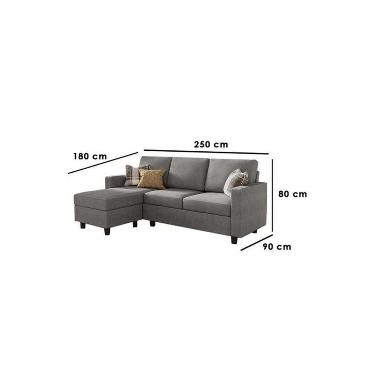 Alhome LShape  Sofa 180x80x90x250 cm - Grey & Black - Zrafh.com - Your Destination for Baby & Mother Needs in Saudi Arabia