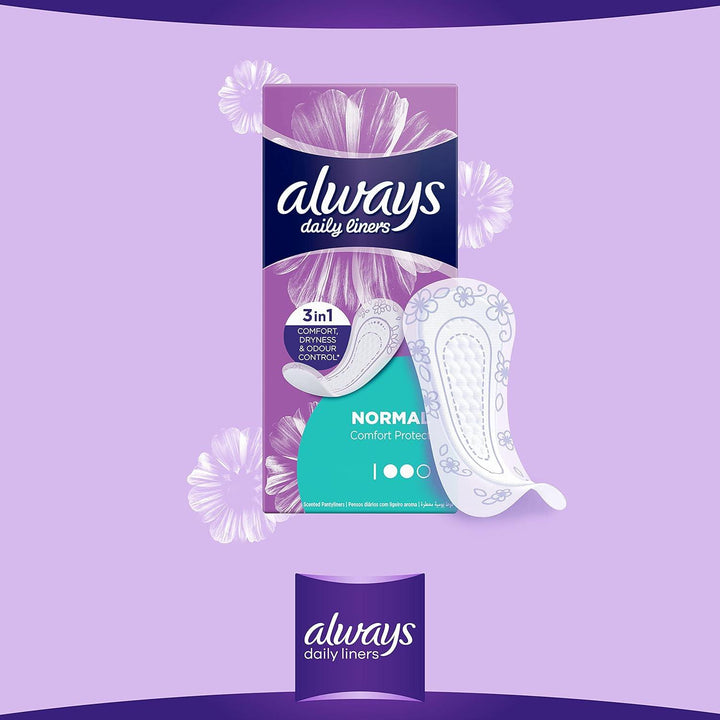 Always Daily Liners Comfort Protect, Normal, 60 Count - Zrafh.com - Your Destination for Baby & Mother Needs in Saudi Arabia