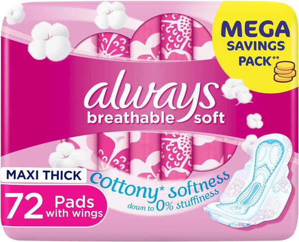 Always Breathable Soft Maxi Thick, Large Sanitary Pads With Wings, 72 Pads - Zrafh.com - Your Destination for Baby & Mother Needs in Saudi Arabia