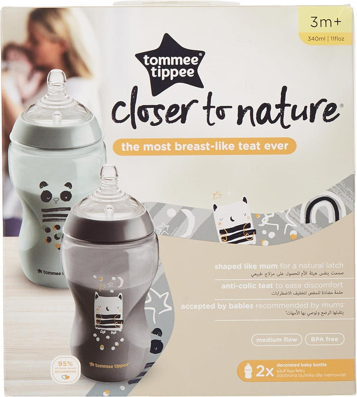 Tommee Tippee Closer to Nature Slow-Flow Baby Bottles with Anti-Colic Valve - 2 Pieces - 340 ml - Zrafh.com - Your Destination for Baby & Mother Needs in Saudi Arabia