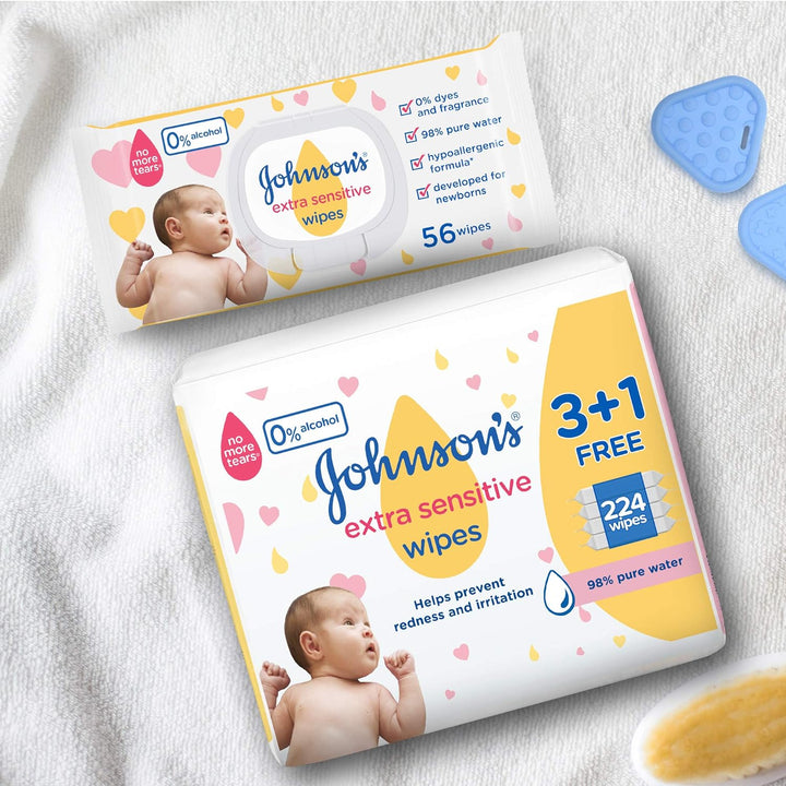 Johnson's Baby Wipes Extra Sensitive - 56 pack 2+1 free - 168 Wipes - Zrafh.com - Your Destination for Baby & Mother Needs in Saudi Arabia