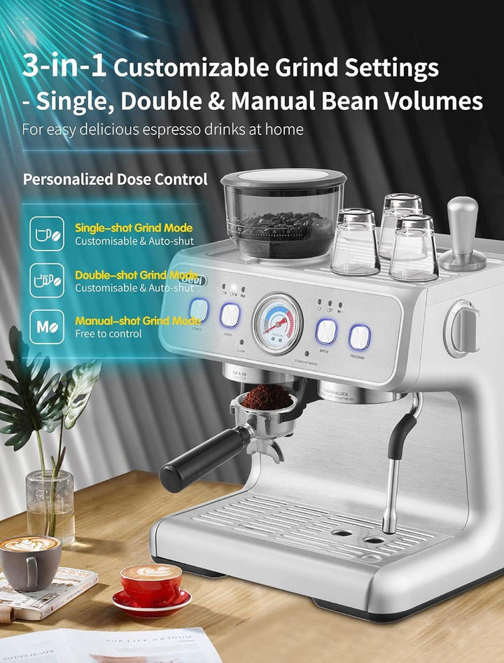 Gevi 20Bar Semi Automatic Espresso Machine With Grinder & Steam Wand – All in One Espresso Maker & Latte Machine for Home Dual Heating System - Zrafh.com - Your Destination for Baby & Mother Needs in Saudi Arabia