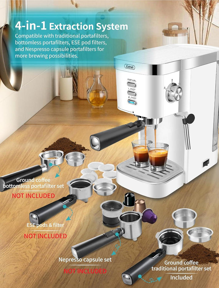 Gevi 20 Bar Commercial High Pressure Espresso Machine, 1.2L Water Tank, 1350W Paired with One Button Electric Coffee Grinder, Silent Operation - Zrafh.com - Your Destination for Baby & Mother Needs in Saudi Arabia