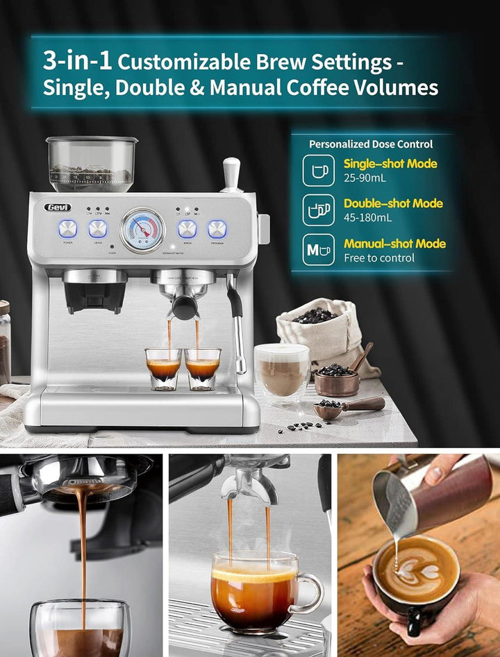 Gevi 20Bar Semi Automatic Espresso Machine With Grinder & Steam Wand – All in One Espresso Maker & Latte Machine for Home Dual Heating System - Zrafh.com - Your Destination for Baby & Mother Needs in Saudi Arabia