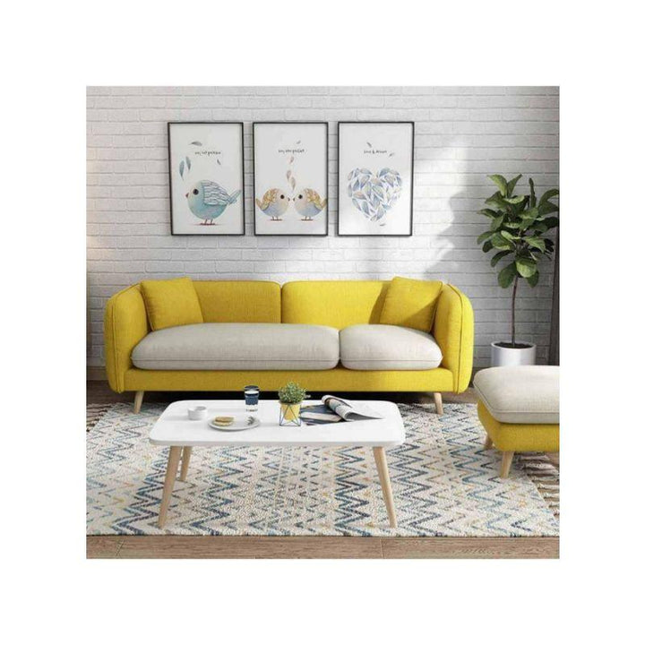 Alhome Polyester and Sweedish Wood 3 Seaters Sofa - Yellow - Zrafh.com - Your Destination for Baby & Mother Needs in Saudi Arabia