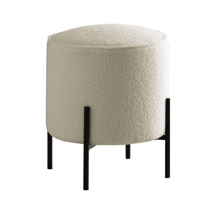 Alhome Bouclé Beige Pouf Malaysian Wood, Bouclé Fabric, Beige Color (40x40x46) - Zrafh.com - Your Destination for Baby & Mother Needs in Saudi Arabia