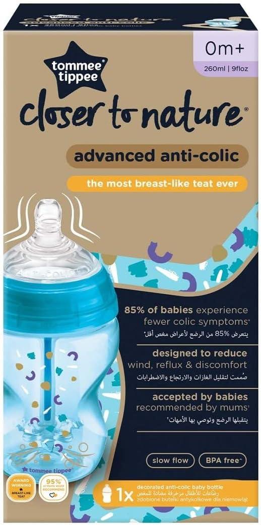 Tommee Tippee Advanced Anti-Colic Feeding Bottle, 260ml x1 - Boy - Zrafh.com - Your Destination for Baby & Mother Needs in Saudi Arabia