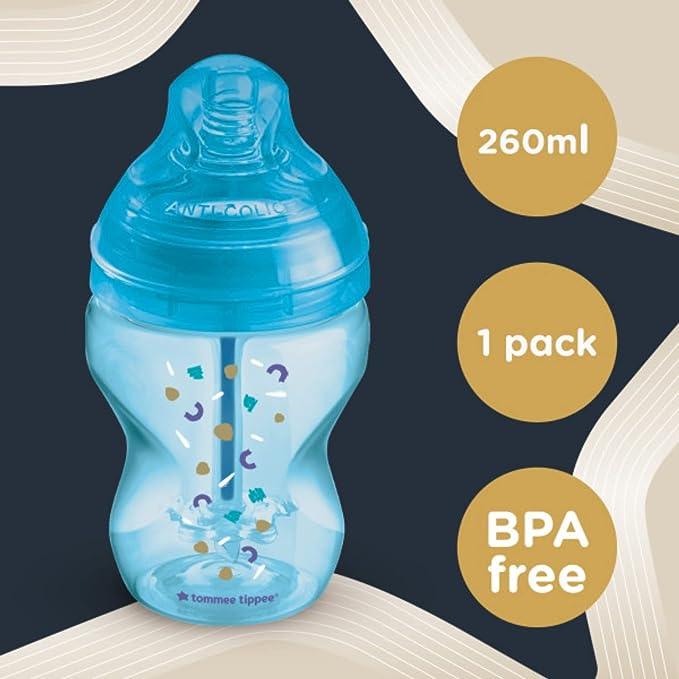 Tommee Tippee Advanced Anti-Colic Feeding Bottle, 260ml x1 - Boy - Zrafh.com - Your Destination for Baby & Mother Needs in Saudi Arabia