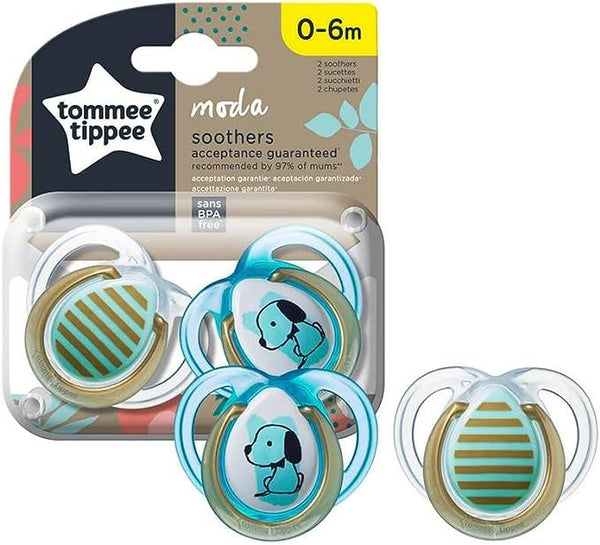Tommee Tippee MODA Soother, (0-6 months), Pack of 2 -Boy - Zrafh.com - Your Destination for Baby & Mother Needs in Saudi Arabia