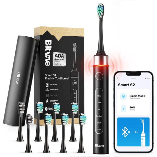 Bitvae Smart Ultrasonic Whitening Electric Toothbrush for Adults - Bluetooth Electric Toothbrush with Pressure Sensor & Smart Timer, ADA Accepted Rechargeable Toothbrush, 8 Brush Heads - Zrafh.com - Your Destination for Baby & Mother Needs in Saudi Arabia