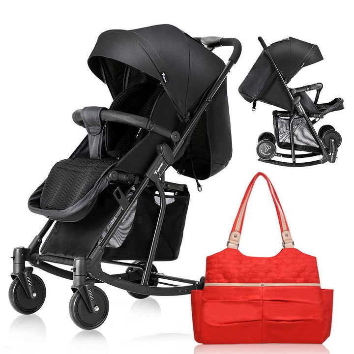 Teknum Stroller With Rocker with Red Fashion Diaper tote Bag- Black - ZRAFH