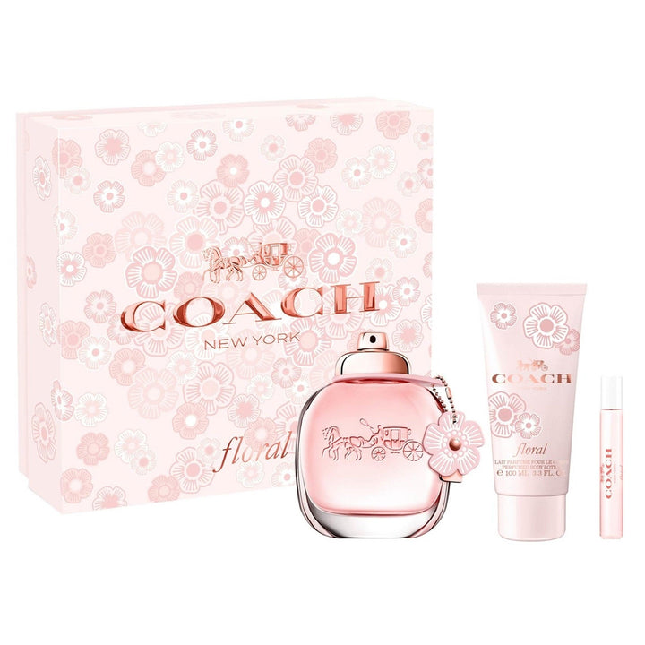 Coach Floral Set for Women - 3 Pieces Eau De Parfum 90 ml - Sample 7.5 ml - Body Lotion 100 ml - Zrafh.com - Your Destination for Baby & Mother Needs in Saudi Arabia