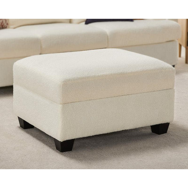 Alhome Bouclé Off-White Pouf Malaysian Wood, Bouclé Fabric, Off-White Color (80x60x45) - Zrafh.com - Your Destination for Baby & Mother Needs in Saudi Arabia