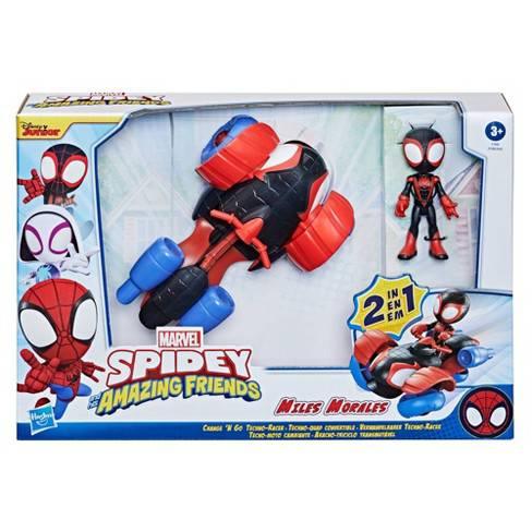 Spidey and His Amazing Friends Marvel Change 'N Go Techno-Racer and 4-Inch Miles Morales: Spider-Man Action Figure, 2 in 1 Vehicle, for Kids Ages 3 and Up, Frustration Free Packaging - ZRAFH