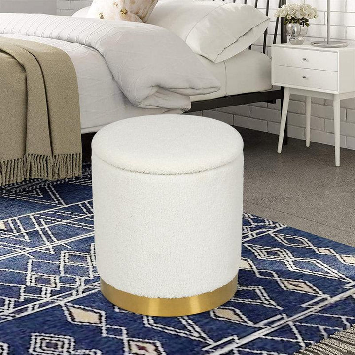 Alhome Bouclé White Pouf Malaysian Wood, Bouclé Fabric, White Color (40x40x45) - Zrafh.com - Your Destination for Baby & Mother Needs in Saudi Arabia