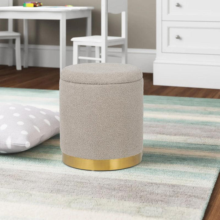 Alhome Bouclé Beige Pouf Malaysian Wood, Bouclé Fabric, Beige Color (40x40x50) - Zrafh.com - Your Destination for Baby & Mother Needs in Saudi Arabia