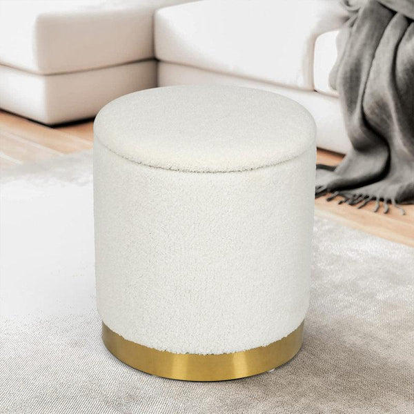 Alhome Bouclé White Pouf Malaysian Wood, Bouclé Fabric, White Color (40x40x45) - Zrafh.com - Your Destination for Baby & Mother Needs in Saudi Arabia