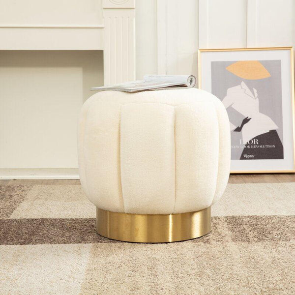 Alhome Bouclé Ivory Pouf Malaysian Wood, Bouclé Fabric, Ivory Color (45x45x45) - Zrafh.com - Your Destination for Baby & Mother Needs in Saudi Arabia