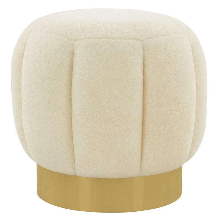 Alhome Bouclé Ivory Pouf Malaysian Wood, Bouclé Fabric, Ivory Color (45x45x45) - Zrafh.com - Your Destination for Baby & Mother Needs in Saudi Arabia